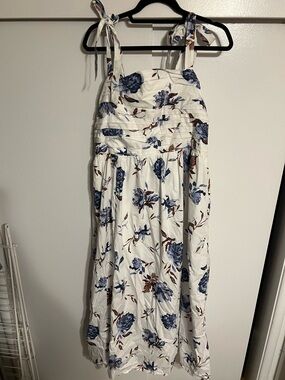 Abercrombie & Fitch White Midi Dress with Blue and Brown Floral Print
